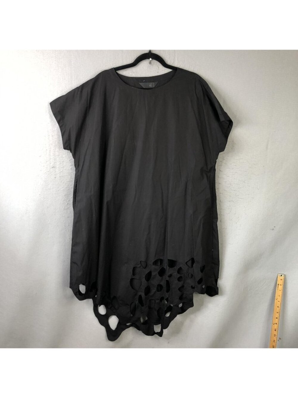 Moyuru Dress Womens M Black Cotton Cutout Asym Hem Trapeze Tunic Japan